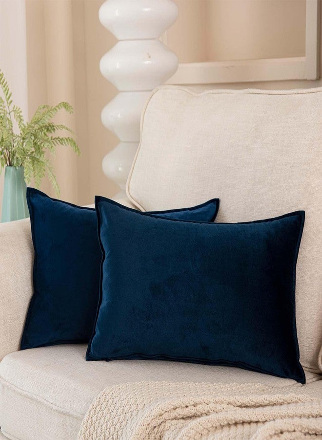 JUSPURBET طقم أغطية وسائد من جاسبوربيت، مقاس 16×24 بوصة، قطعتان، أغطية وسائد زينة للأريكة والسرير، مصنوعة من المخمل الناعم، أغطية وسائد قطنية مع سحاب مخفي، لون كحلي، لتزيين غرفة المعيشة - Image 1